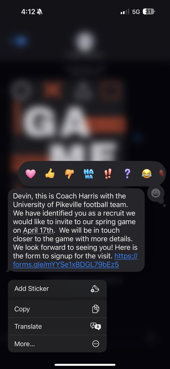 Thank You Coach Harris for the personal Invite to the University Of Pikeville Spring Game