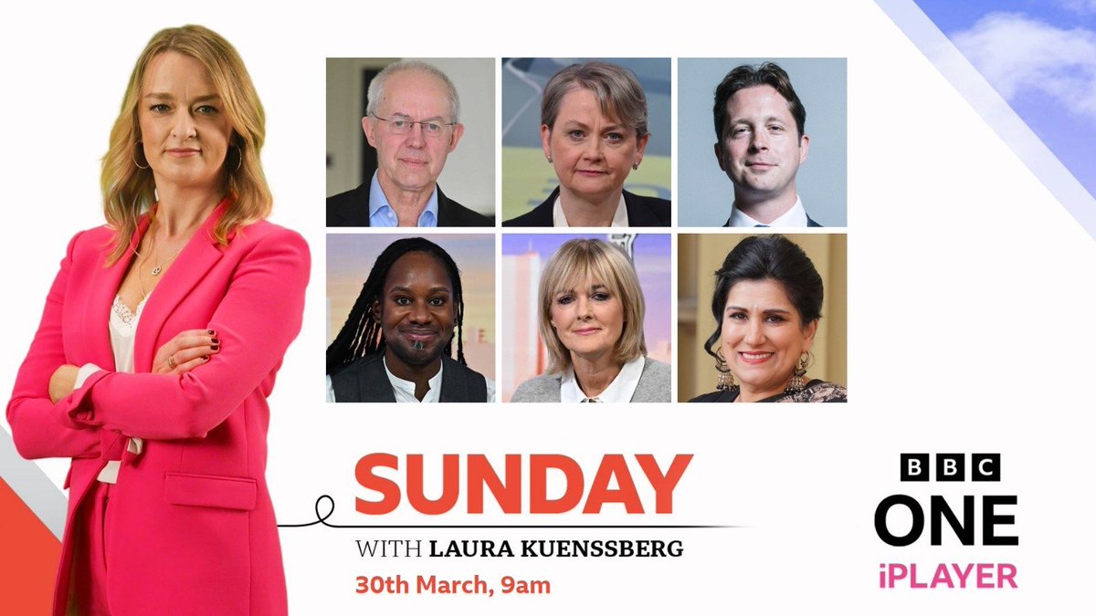 Joining #BBCLauraK

Former Archbishop of Canterbury Justin Welby
Home Secretary Yvette Cooper 
Shadow chancellor of the Duchy of Lancaster Alex Burghart
Academic Jason Arday
Broadcaster Jane Moore
Survivor advocate Jasvinder Sanghera

Sunday 9am <a href="/BBCOne/">BBC One</a> 

bbc.co.uk/news/articles/…