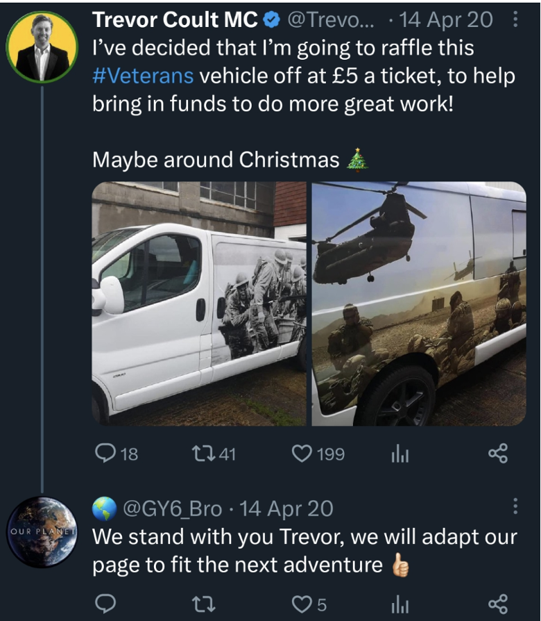 sunshine2005x's tweet photo. One of his most eggregious crowdfunds was for the #scamvan where he gathered approx 10K in funds and gas $- did it ever see veterans? NO. have any of his crowdfunds gone to where they were supposed to? No. https://t.co/1AaYYuJ7wv