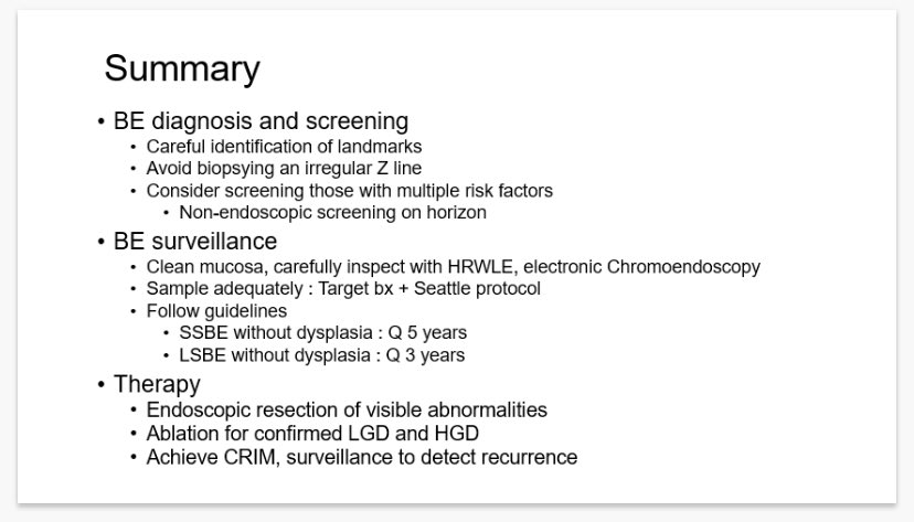 Saatchi Kuwelker (@saatchikuwelker) on Twitter photo Barrett’s esophagus in a nutshell by <a href="/PrasadIyerMD/">Prasad G. Iyer, MD</a>
➡️Avoid biopsying an irregular Z line
➡️Non endoscopic screening is on the horizon
➡️Sample with target biopsies + Seattle protocol
➡️Ablation for confirmed LGD and HGD
<a href="/UTHealthGastro/">UT Health Gastroenterology</a> Barrett’s esophagus in a nutshell by <a href="/PrasadIyerMD/">Prasad G. Iyer, MD</a>
➡️Avoid biopsying an irregular Z line
➡️Non endoscopic screening is on the horizon
➡️Sample with target biopsies + Seattle protocol
➡️Ablation for confirmed LGD and HGD
<a href="/UTHealthGastro/">UT Health Gastroenterology</a>