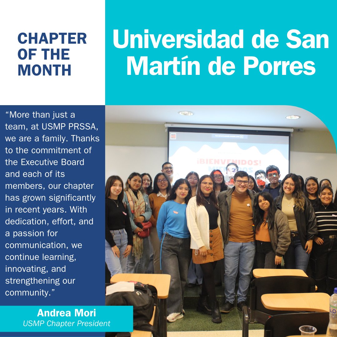 Congratulations to the March PRSSA Chapter of the Month! ⭐🌀

USMP PRSSA has built a strong and thriving community, fostering professional growth and personal connections. Their commitment to collaboration and innovation has helped them make a lasting impact for over 10 years.