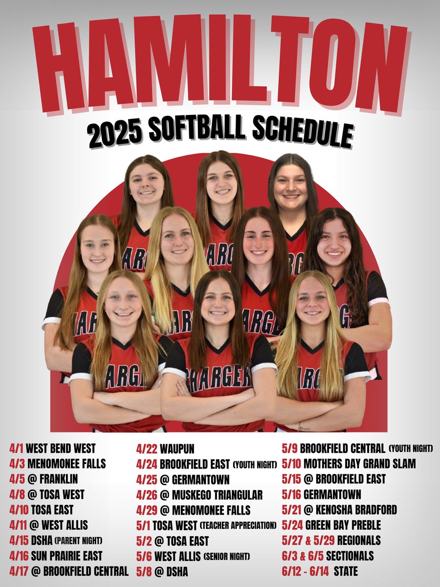 Your 2025 Hamilton softball schedule!