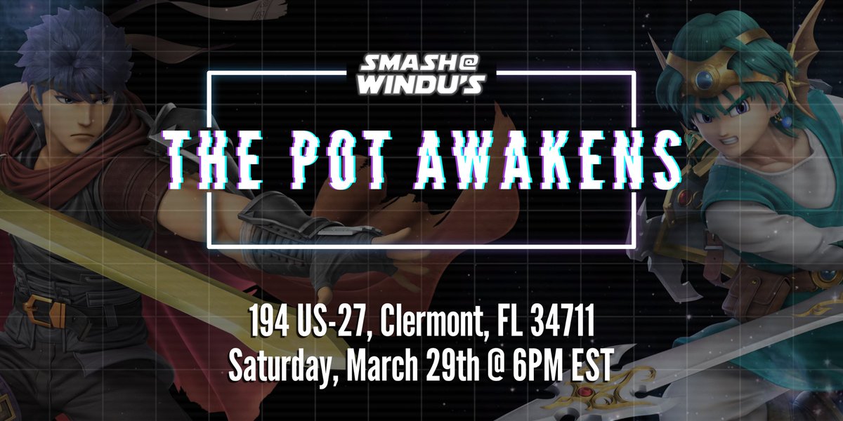 The Pot Awakens #9 is today! Featuring a $200 pot bonus!

⏰ Bracket starts at **6pm**
💵 $11 Entry Fee
📍 194 US Hwy 27, Clermont, FL 34711

🔗 start.gg/thepotawakens