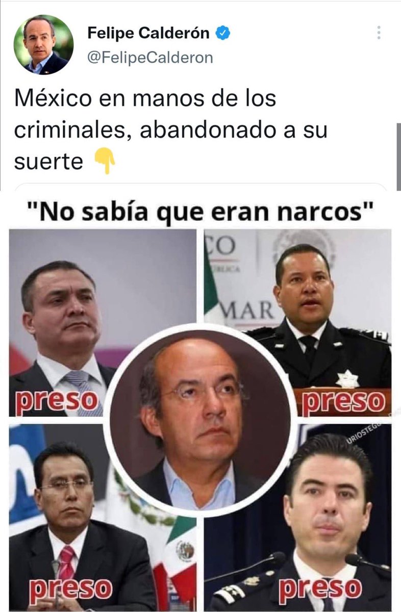 Asesoreslegenda's tweet photo. @tumbaburross Cuan do borrachín asqueroso de @FelipeCalderon no sabía que sus super policías era narcotraficante y secuestradores y asesinos, pásenla el dato al pobre imbécil del borolas JR https://t.co/RPpuujbMCc