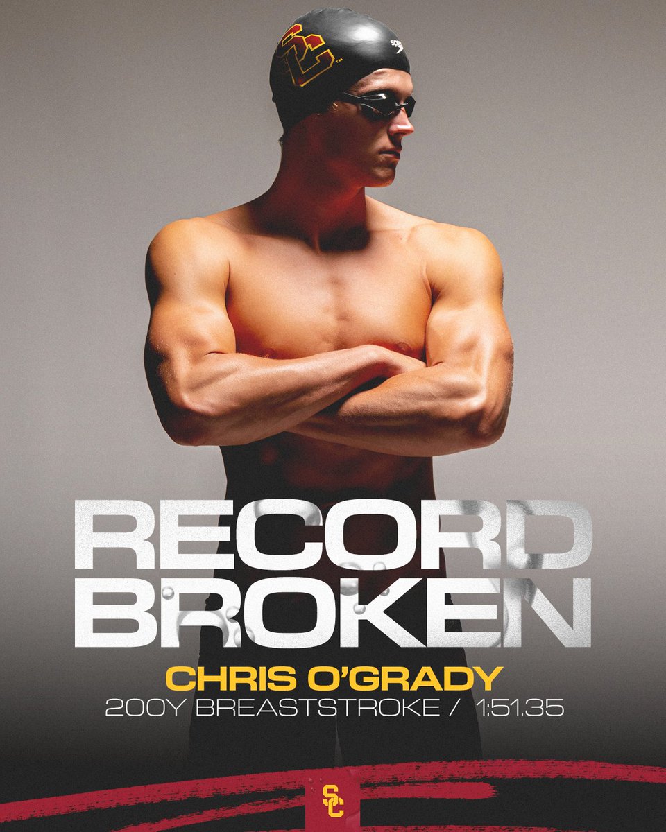 USCswim's tweet photo. ANOTHER SCHOOL RECORD DURING PRELIMS, THIS TIME FOR CHRIS O'GRADY!!
O'grady lowers his school record in the 200y breaststroke, clocking a 1:51.35 to finish 13th and punch his ticket into tonight's consolation final!
#FightOn | #NCAASwim https://t.co/PHhAZ1RDyY