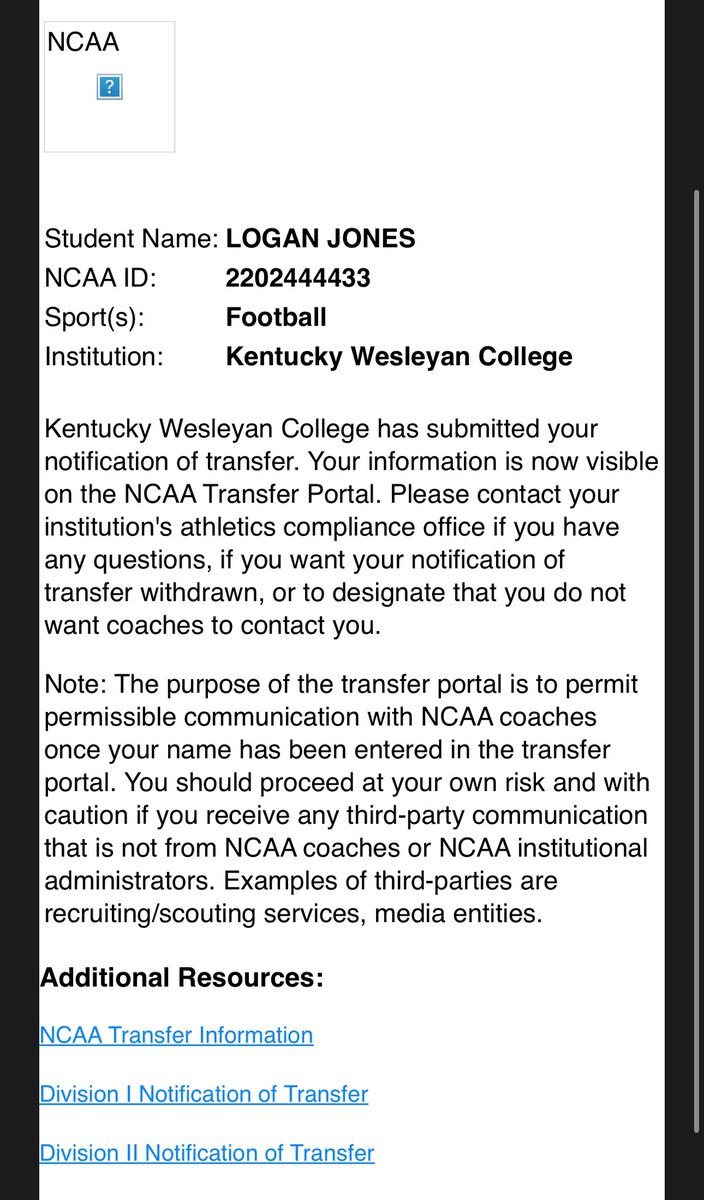 LoganJo08868837's tweet photo. I am officially in the transfer portal with 2 years of eligibility remaining! https://t.co/URsj2qCTP8