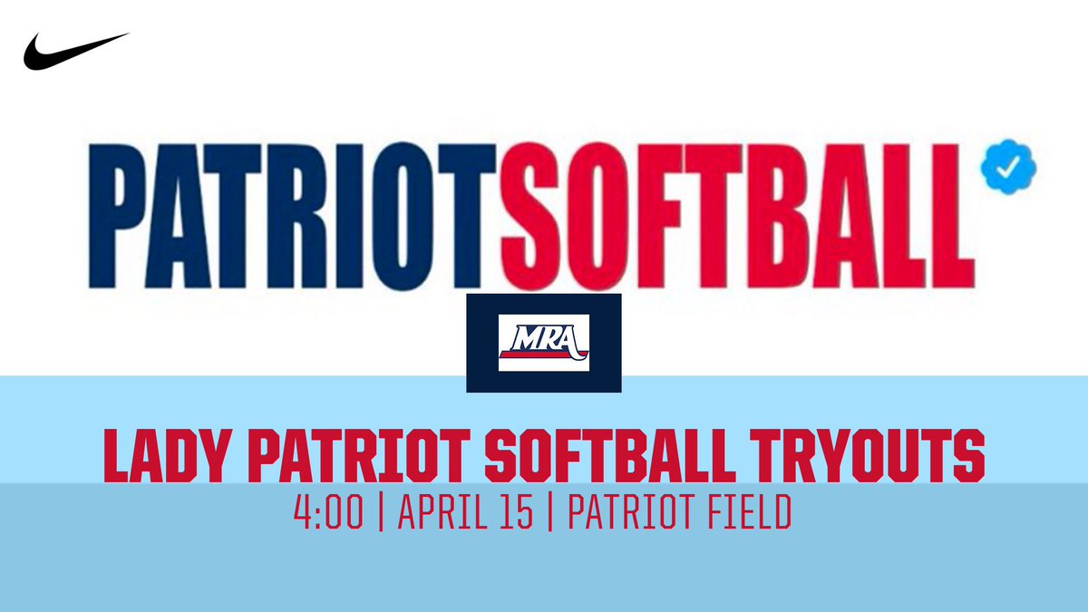 Call all rising 6th-12th graders!! 
It’s time for softball tryouts! We’ll see you at Patriot Field on April 15! Go Lady Pats!!