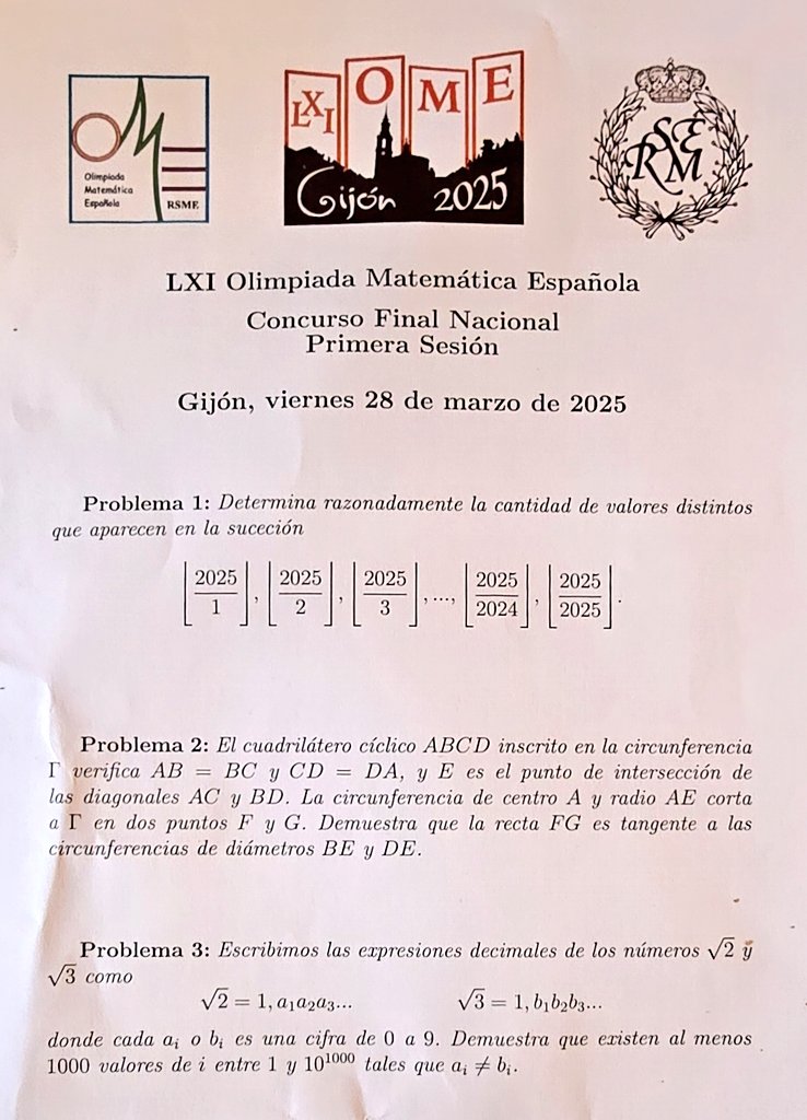 Olimpiada Matemática Española (@omersme) on Twitter photo Los problemas del primer día de la Fase Nacional de la Olimpíada Matemática Española <a href="/OMErsme/">Olimpiada Matemática Española</a> de la <a href="/RealSocMatEsp/">RSME</a> celebrada en <a href="/GijonTurismo/">Visita Gijón/Xixón</a> Los problemas del primer día de la Fase Nacional de la Olimpíada Matemática Española <a href="/OMErsme/">Olimpiada Matemática Española</a> de la <a href="/RealSocMatEsp/">RSME</a> celebrada en <a href="/GijonTurismo/">Visita Gijón/Xixón</a>