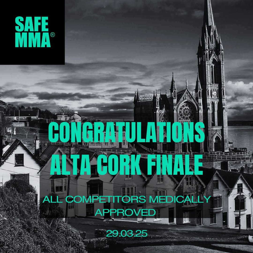 Congratulations to <a href="/SBGCork/">SBG Cork</a> competitors for achieving #SafeMMA medical preclearance for this evening's #AltaCork Finale as part of the <a href="/trainalta/">Alta</a> programme 👊👊👊

🔗See the #SafeMMA clear competitors' list: shorturl.at/WjgRj

#MMA #mixedmartialarts #irishmma #trainalta