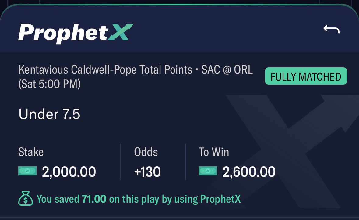 The_Arbitron's tweet image. BOYS….
Prepare yourselves…
🚨RISK FREE $535-$537‼️just locked in using @OddsJam!💰🤯🚨
@PlayProphetX / @novig_app
If KCP scores under 7.5 points we win the ProphetX bet and profit $537💰
If KCP scores over 7.5 points we win the Novig bet and profit $535💰
Either way,…