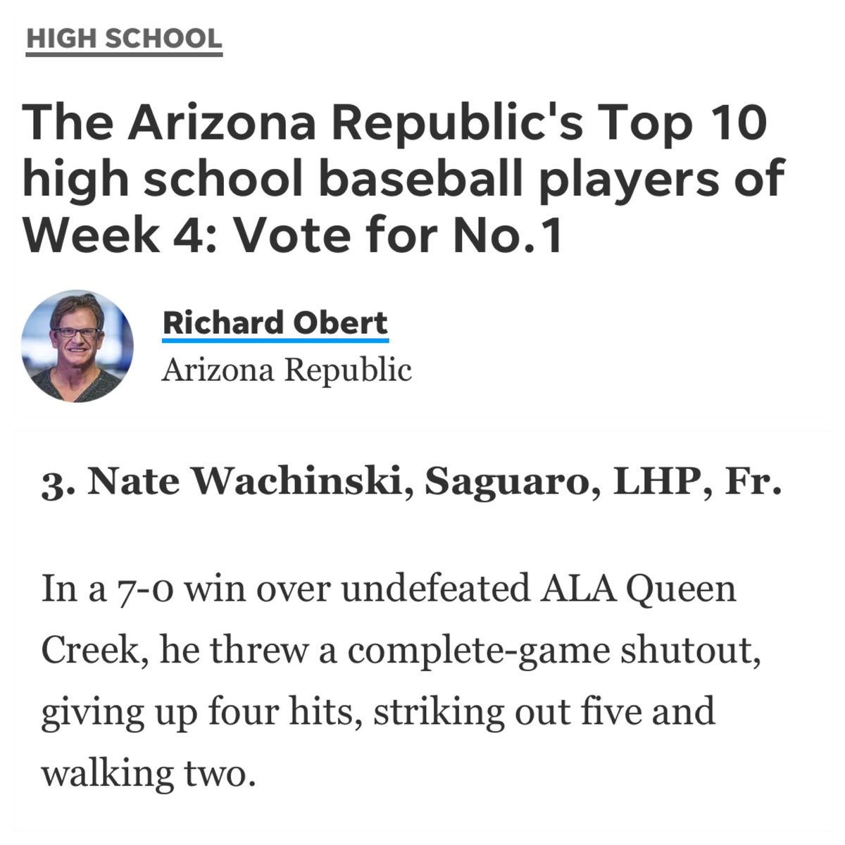 Teresa Strasser (@teresastrasser) on Twitter photo Thank you <a href="/azc_obert/">Richard Obert</a> and <a href="/azcentral/">azcentral</a> for recognizing freshman <a href="/natewachinski/">Nate Wachinski</a> who is blessed to be part of <a href="/SaguaroBaseball/">Saguaro Baseball</a> 🐯 #proud #rowtheboat #sabercats Thank you <a href="/azc_obert/">Richard Obert</a> and <a href="/azcentral/">azcentral</a> for recognizing freshman <a href="/natewachinski/">Nate Wachinski</a> who is blessed to be part of <a href="/SaguaroBaseball/">Saguaro Baseball</a> 🐯 #proud #rowtheboat #sabercats