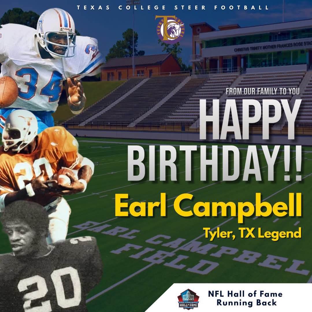 We would like to wish a Happy 70th Birthday 🎂🎉🥳 to the 1977 Heisman Award Winner, Pro Football Hall of Famer, The Tyler Rose, Mr. Earl Campbell!!!
