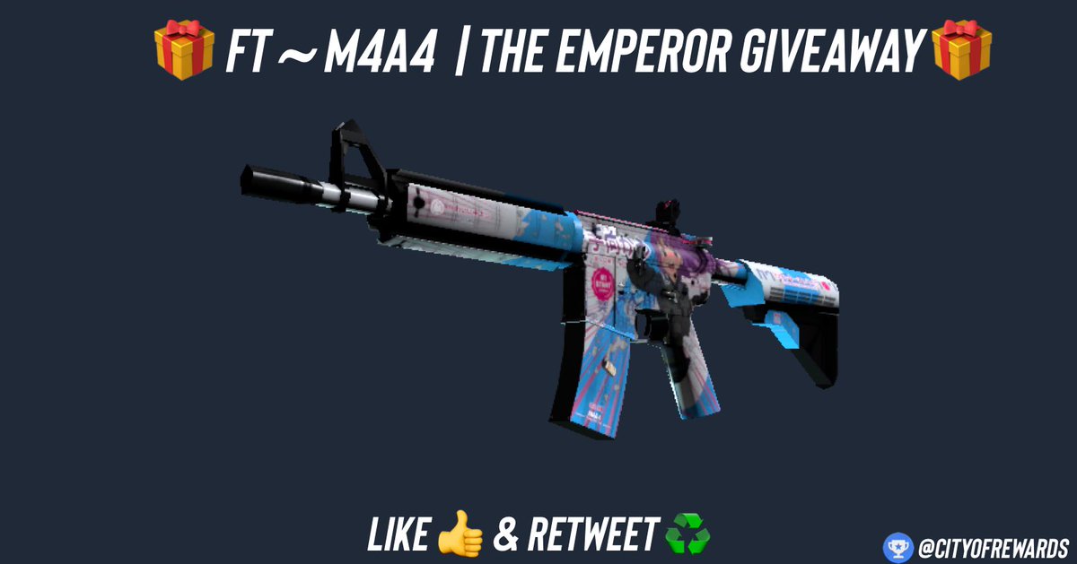 🎁FT M4A4 THE EMPEROR Giveaway🎁

⬇️ How To Enter? 

✅ Follow us <a href="/CityofRewards/">City Of Rewards 🏆</a> 
✅ LIKE 👍 RT ♻️
✅ Sub + Comment- youtu.be/lZ1nZH1IWQw?si… (post proof or RR) 

⏰Giveaway ends in 4 days! 

#counterstrike #CS2 #CSGO #csgogiveaways #CS2Giveaways #CS2Giveaway