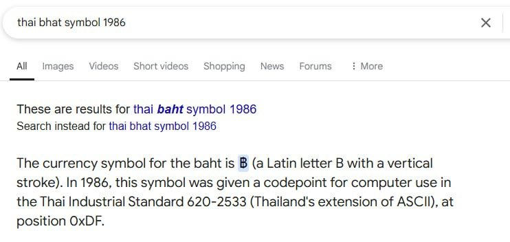CA: AvHzdUYgyfuy2e3ZXhubNkTfgaV6ciYBmDchxhMfpump

The Baht symbol (฿) is a "B"-like shape with a single vertical line through it—halfway to Bitcoin’s "₿". Satoshi used it as a placeholder in 2010 before tweaking it to two lines (per Bitcointalk).