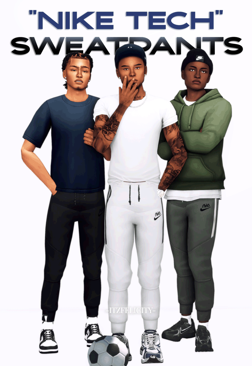 ItzFelicity_'s tweet photo. "Nike Tech" sweatpants for your masculine sims up for download! 🤭 https://t.co/ZKQ7dAD1eR