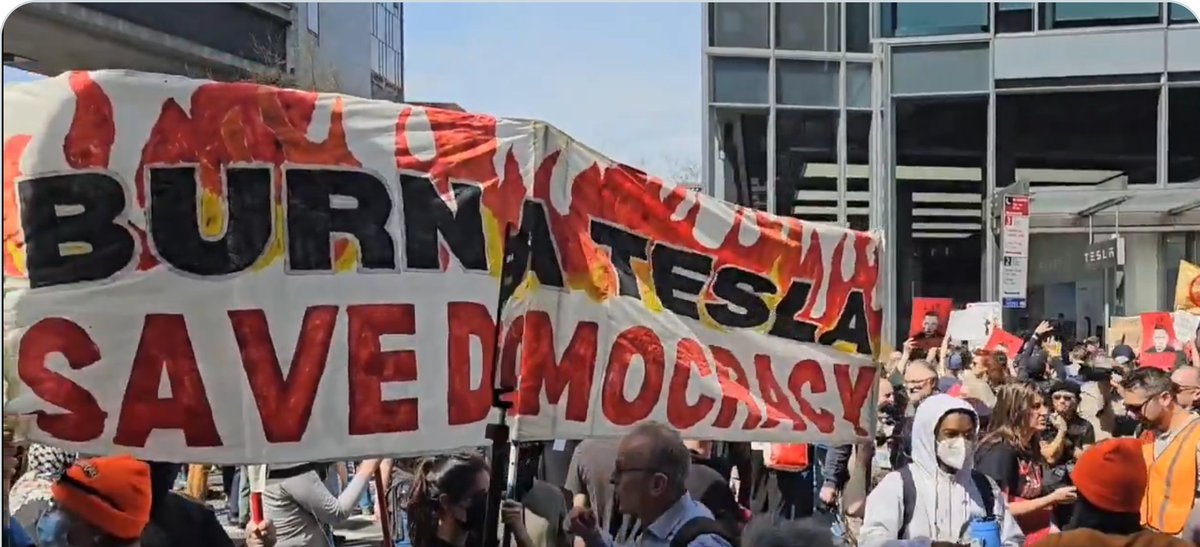 Any Democrat explains why "burn a Tesla" is "save democracy"?