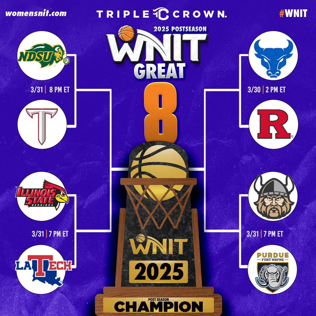 🚨 The 2025 #WNIT GREAT 8 is SET! 

Catch all the action Sunday and Monday to see who is headed to the FAB 4! 🏀🏆 #NCAAWBB