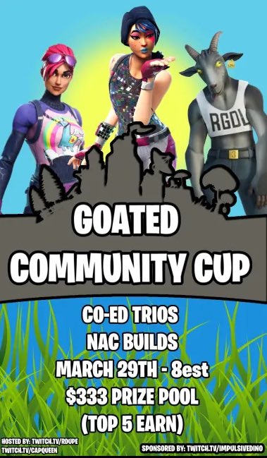 LF 1 Female to run this with <a href="/PunnJacob/">PunnJacob</a> &amp; I tn! 👀💪🏻 8pm EST!!! 

<a href="/VTalentedTeam/">Very Talented</a> <a href="/VeryTalentedORG/">VT ORG</a> <a href="/BioSteelSports/">BioSteel</a> <a href="/DubbyEnergy/">DUBBY®</a> <a href="/capqueen222/">Cap🍉</a> <a href="/rdupe_/">becca</a> 

#VTontop #Fortnite #Competitive