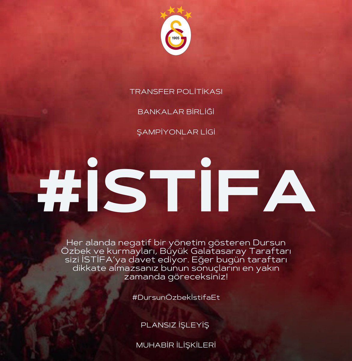 pellegrini1905's tweet photo. Okan buruk istifa 
Dursun özbek istifa 
Metin öztürk istifa 
İbrahim Hatipoğlu istifa 
Abdullah Kavukcu istifa 
UltrAslan İstifa 
Ayhan Akman istifa 

Galatasaray sahipsiz ve hocasız.. https://t.co/OS6EMMojfm