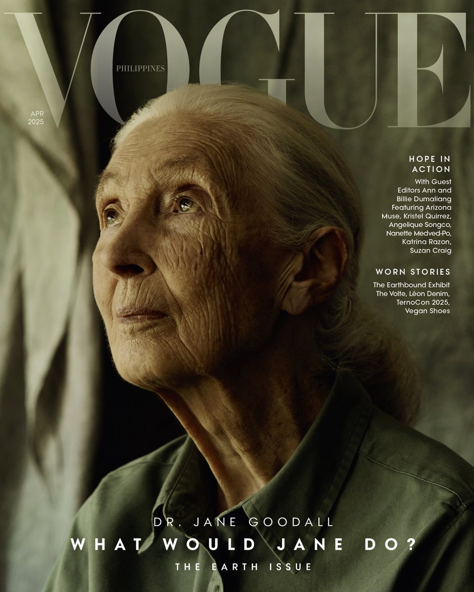 For the April issue of Vogue Philippines, Dr. Jane Goodall (<a href="/JaneGoodallInst/">Dr. Jane Goodall & the Jane Goodall Institute</a>) discusses holistic conservation, changing the minds of decision-makers, and another way ahead in the climate crisis.

Read more: bit.ly/41RyFGA Now available on shop.vogue.ph.