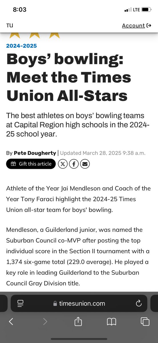 Frank Cacckello (@coachcac11) on Twitter photo Congratulations to Junior Jai Mendleson who was named TU bowler of the year for the second straight season. Congratulations to Junior Jai Mendleson who was named TU bowler of the year for the second straight season.