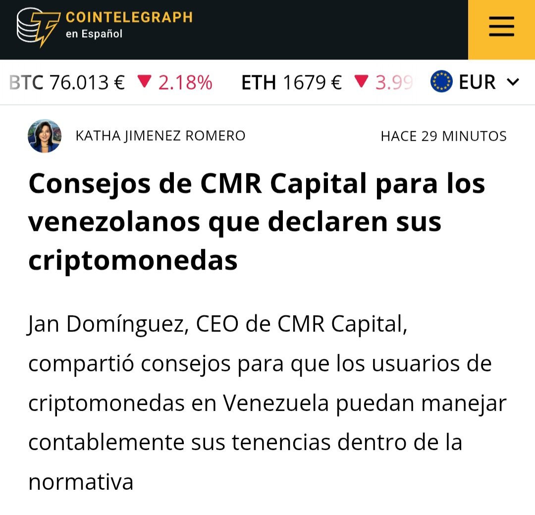 2_cmr's tweet photo. Agradecidos con la periodista @KathaJR por la nota para @CointelegraphEE donde compartimos información sobre la tributación de tus criptoactivos, más detalles en:

https://t.co/CLyuQBqzqM https://t.co/Uh6EHS90x2