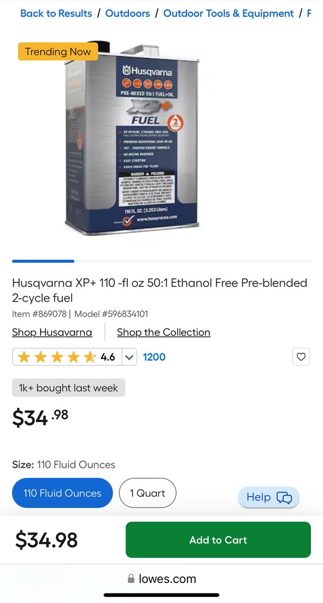 dougselph's tweet photo. Saw this on the shelf at my local store while looking for bar and chain oil. This is priced at $40.70/gal. How do you sleep at night, ⁦@Lowes ⁩? https://t.co/ZiULuOmPBg