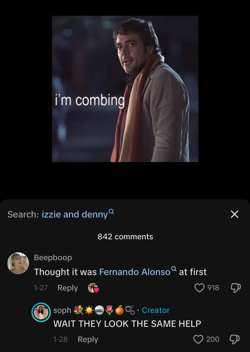 elmismooscar's tweet photo. i can’t even watch izzie and denny edits in peace without being haunted by formula one. https://t.co/8J3zWaeZVA