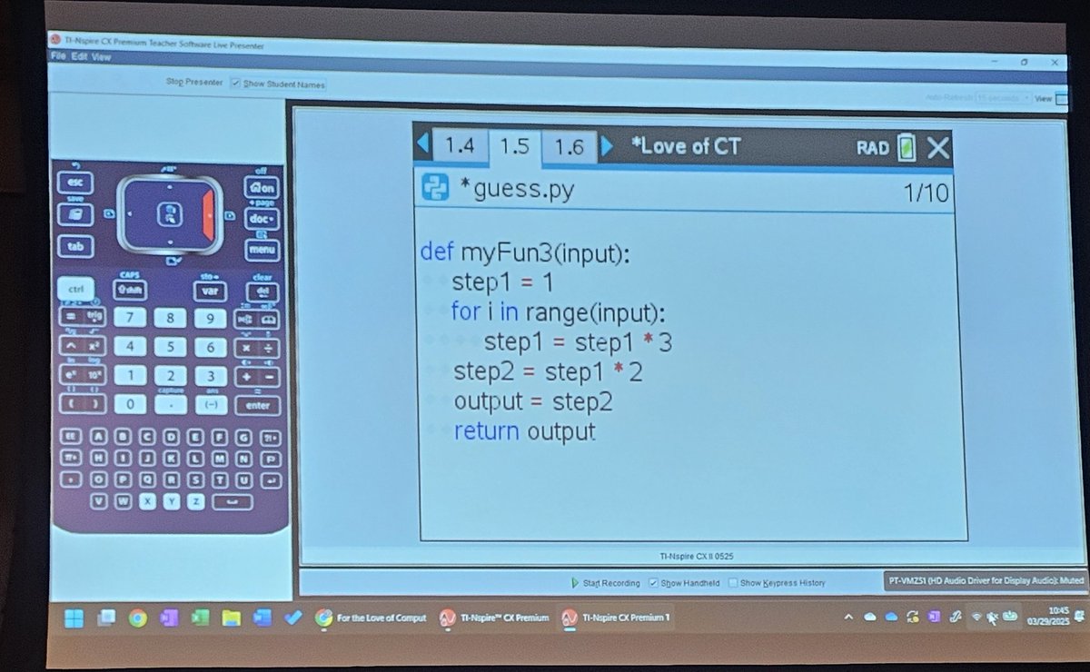 BTempleton33's tweet photo. I'm loving the Math and Computer Science fusion! Can you guess the function?❤️ #T3IC @RiceU_STEM @TICalculators @microbit_edu https://t.co/mMUntLtDmY