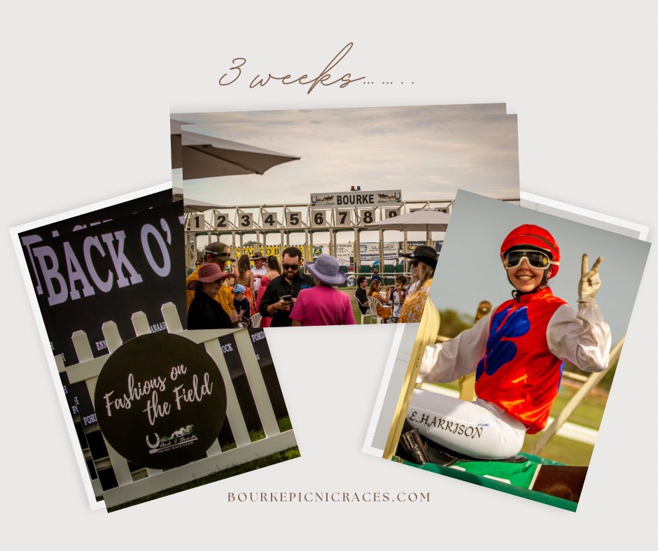 BourkeRaceClub's tweet photo. 3 weeks to the Bourke Races. Tickets available at the gate, eftpos machine for the gate and bar tickets. There is no ATM on site. We will post the bus schedulele closer to race day and encourage people to leave their cars at home. 
No camping permitted at track. https://t.co/jiZoQJtysf