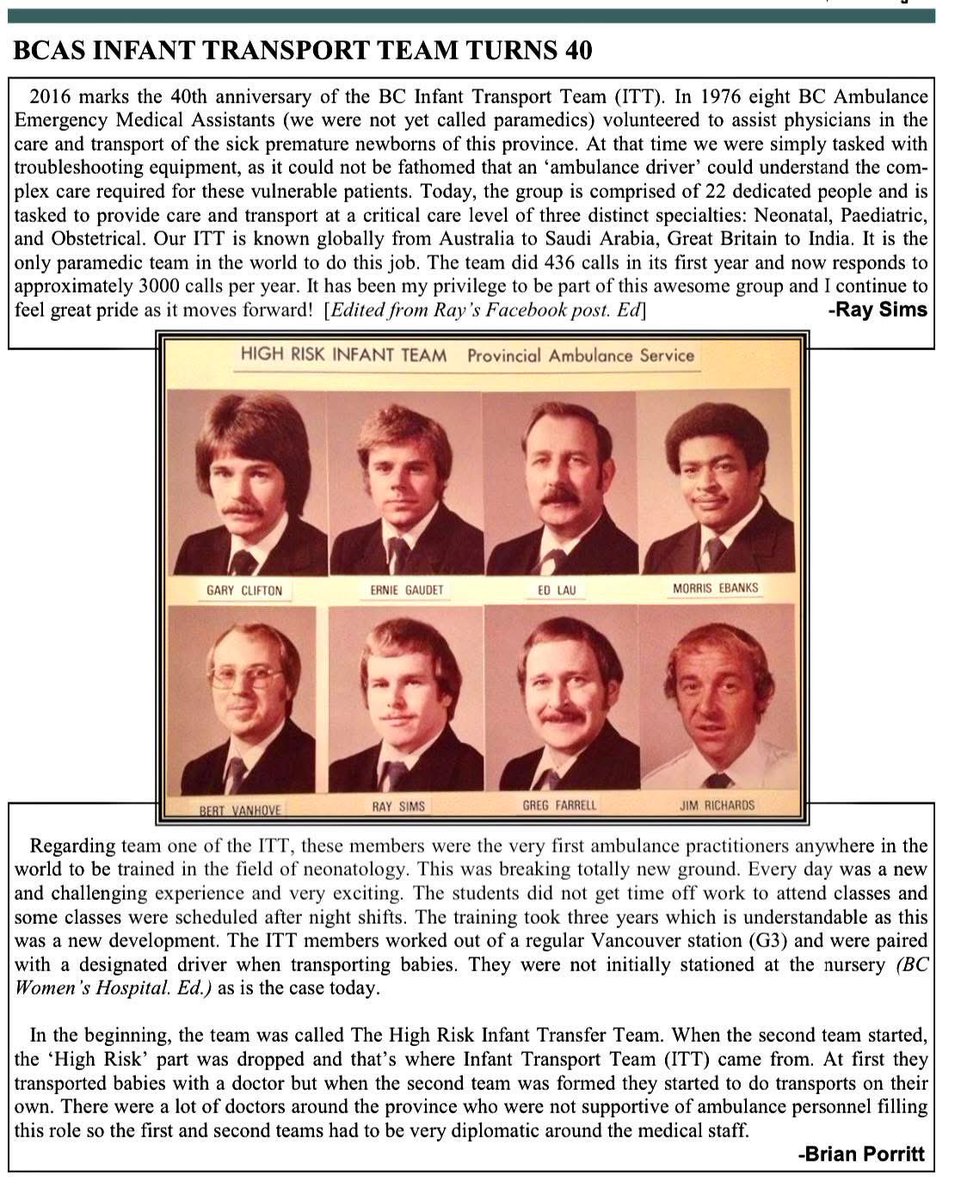 Re post with respect to these pioneers and those that have left us and served since on BCs Infant Tranport Team (ITT) credit to Don Fernets / BCAS FB group from John Verde 2016