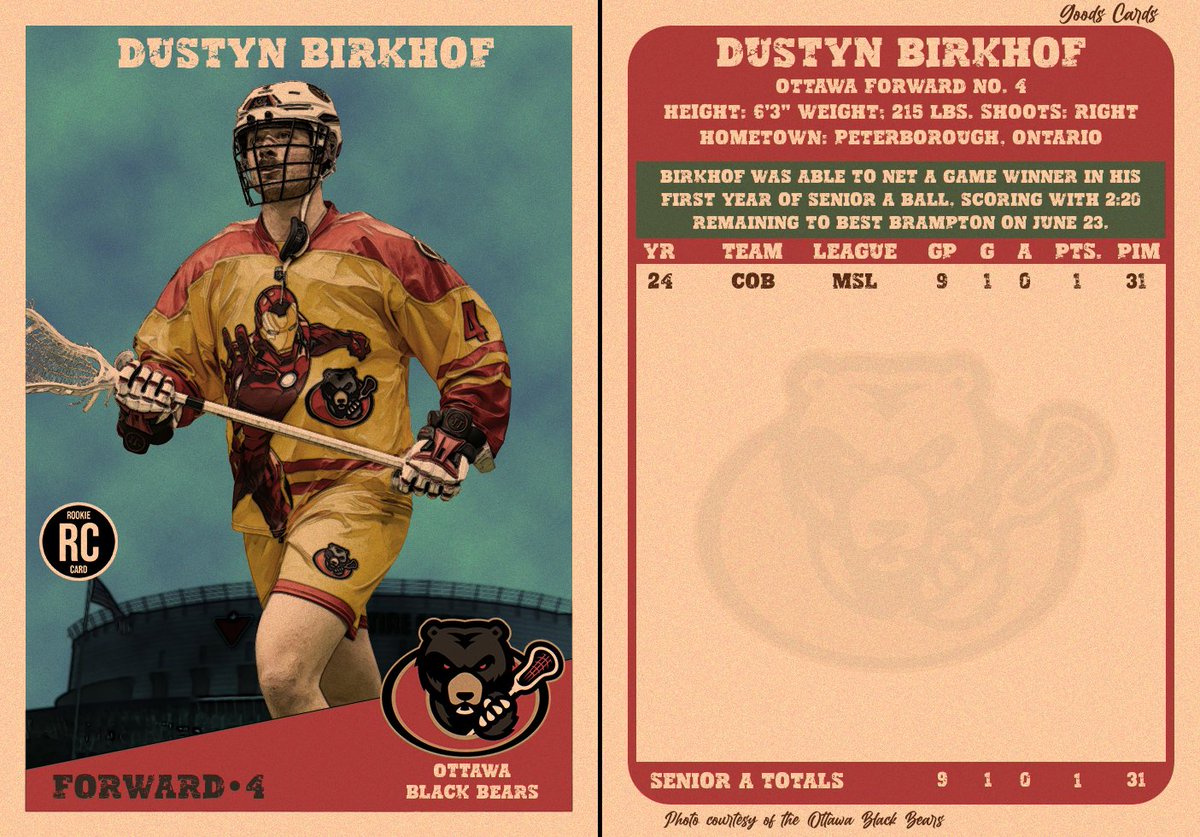 LacrosseCards's tweet photo. Dustyn Birkhof (@DBirkhof) of the @ottblackbears is today's #NLL Card of the Day! #LacrosseCards https://t.co/m3fSQEFY4E