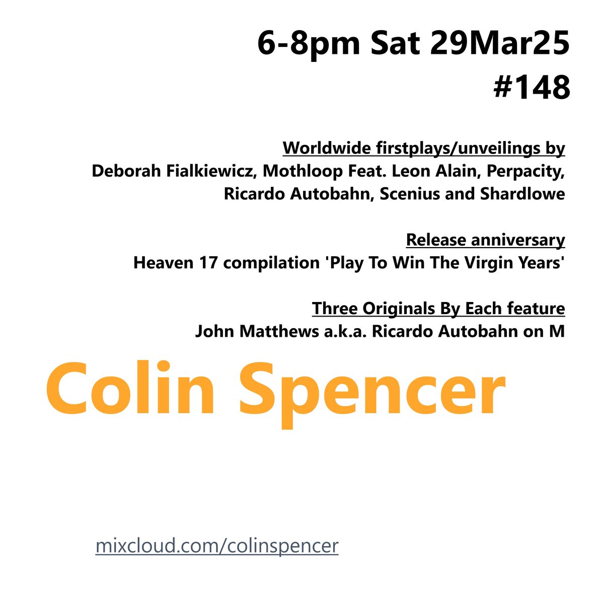 ColinsCuts's tweet photo. #ColinSpencer Programme #148

▶️https://t.co/OZvANgMksr
featured, at least, EIGHT worldwide #EXCLUSIVE firstplays thanks to #DeborahFialkiewicz, #Mothloop Feat. #LeonAlain : #MontageCollective mix, #Perpacity, 3 by #RicardoAutobahn, #Scenius and #Shardlowe

#DiscoverAndRemember https://t.co/dqtU03SIsI