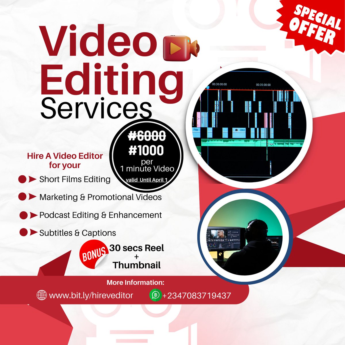 Lindaspacemedia's tweet photo. @gigi_devv As you're getting professional photos from ChatGPT  remember there's an offer of video editing going on currently

Offer valid April 1, 2025
Share massively, our team of editors are available for your project.
https://t.co/V1srLOuLfc

#videoeditor #videoediting #postproduction https://t.co/LCygmRmU6J