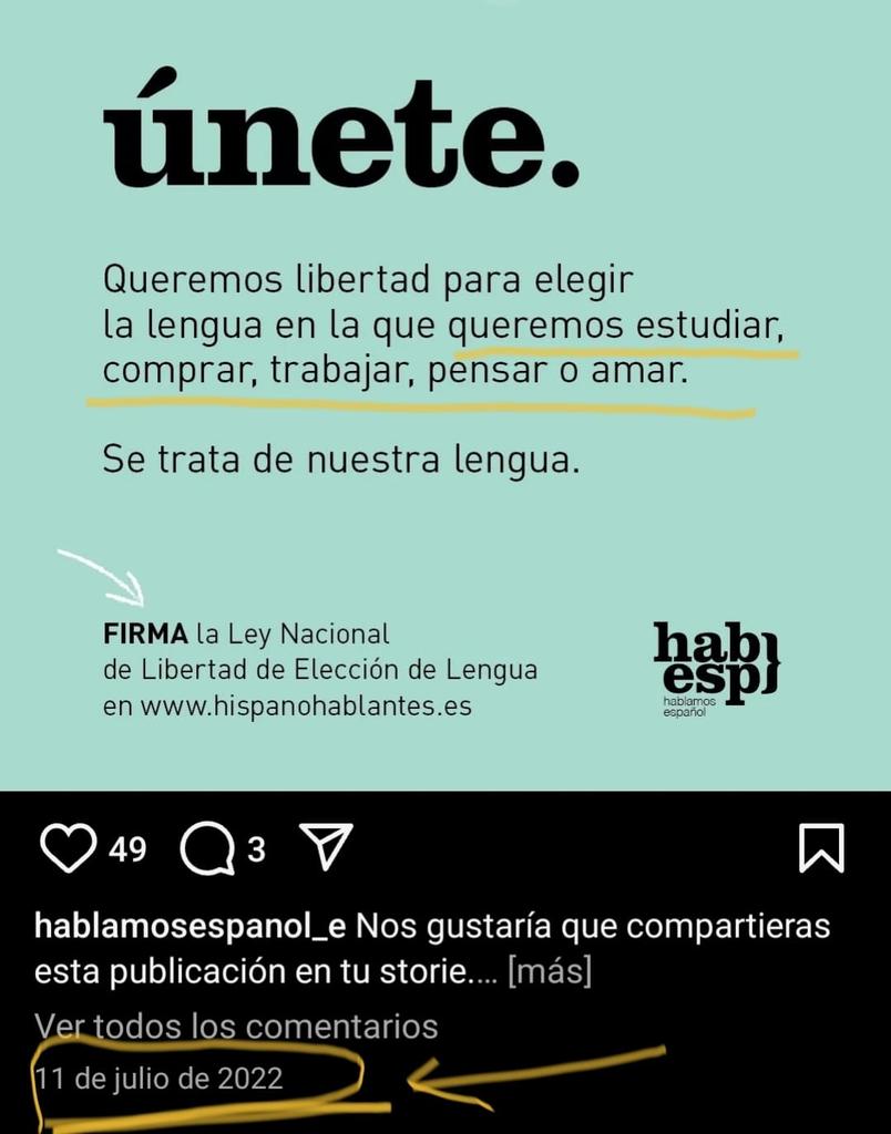 HablamosE's tweet photo. Izquierda, campaña de #HablamosEspañol en 2022. Derecha, campaña del lobby hispanófobo ahora. Aunque la mona se vista de seda...
#Copiones https://t.co/FJF9cbvKtA
