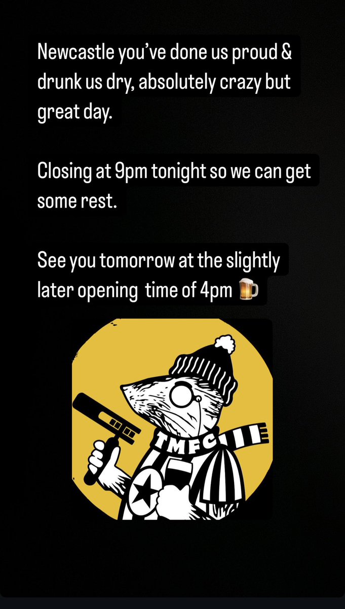 Newcastle you've done us proud &amp; drunk us dry, absolutely crazy but great day.

Closing at 9pm tonight so we can get some rest.

See you tomorrow at the slightly later opening time of 4pm! 🍺