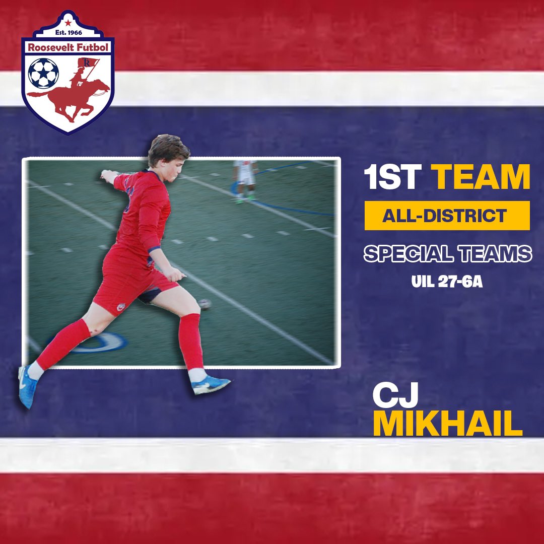 Roosevelt Boys Futbol (@trfutbolsa1) on Twitter photo Congrats to CJ Mikhail for making All-District 1st team, almost Co-Defender of the year! Great job this season! <a href="/WeAreTRHS/">Theodore Roosevelt High School - NEISD</a> Congrats to CJ Mikhail for making All-District 1st team, almost Co-Defender of the year! Great job this season! <a href="/WeAreTRHS/">Theodore Roosevelt High School - NEISD</a>