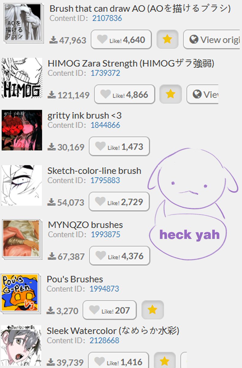 chocoyvanilla's tweet image. haii many ppl hav been asking so here ive compiled the brushes ive been consistently using latelyy :3 and i use clip studio paint! ive linked some more brushes below!!