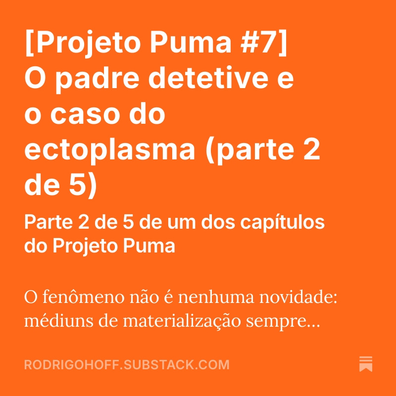 Tenho publicado toda semana no Substack, inclusive o Projeto Puma, livro que tenho trabalhado há algum tempo e que agora resolvi começar a publicar em "fascículos" curtos. Confere lá no meu perfil no Substack! Em "Arquivo", dá para ler os seis primeiros: rodrigohoff.substack.com/p/projeto-puma…