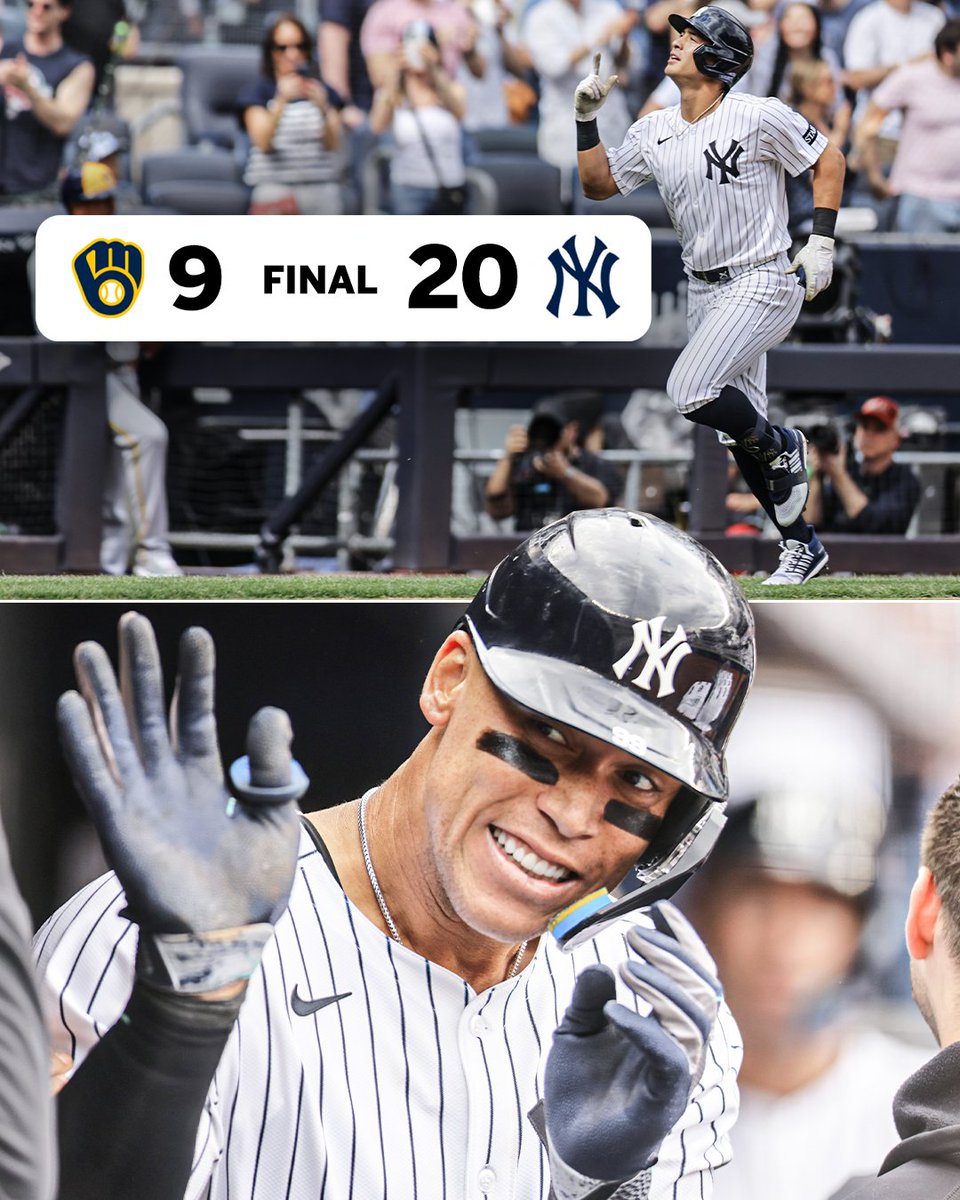 SportsCenter's tweet photo. AARON JUDGE AND THE YANKEES WITH A HISTORIC DAY IN THE BRONX 🔥

The Bronx Bombers hit NINE homers including three from Judge 😱 https://t.co/kbtScNshvS