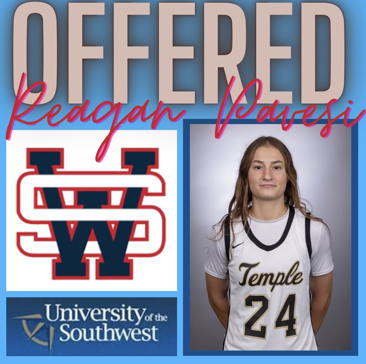 Phoenix Select (@phoenixselect) on Twitter photo Yes man‼️
<a href="/ReaganPavesi/">Reagan Pavesi</a> earns an offer from <a href="/USW_WBB/">USW Women’s Basketball</a> in New Mexico!
Proud of you Reagan!
<a href="/templejcwbb/">Temple College Women’s Basketball</a> Yes man‼️
<a href="/ReaganPavesi/">Reagan Pavesi</a> earns an offer from <a href="/USW_WBB/">USW Women’s Basketball</a> in New Mexico!
Proud of you Reagan!
<a href="/templejcwbb/">Temple College Women’s Basketball</a>
