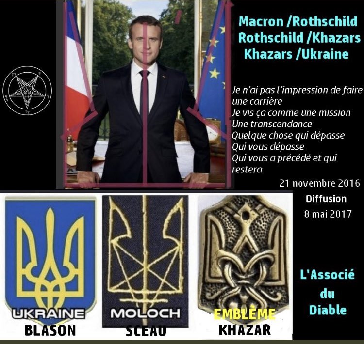 PatrickRis19254's tweet photo. @Pascal_Laurent_ La mission et l’allégeance de Macron aux khazars
En témoigne sa posture sur la photo présidentielle 
Cela aide à comprendre pourquoi c’est Macron qui se pose en chef de guerre et personne d’autres 
Nous devons faire un choix 
Faire tomber Macron ou entrer en guerre mondiale https://t.co/O5bkL5tcKq