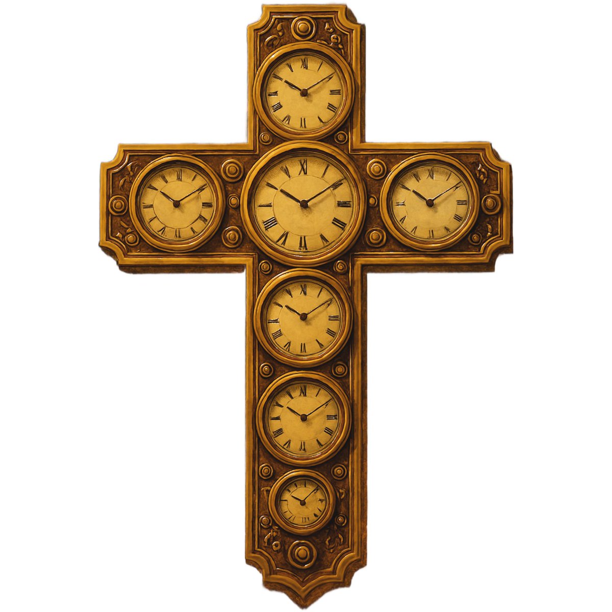 Timeless Faith on Your Tee! 
Check out our new T-shirt featuring this stunning cross-shaped clock design—seven clocks in one, symbolizing eternal devotion! Perfect for those who love unique, meaningful style. 
Get yours now at filamdesigns.com! Available in multiple sizes