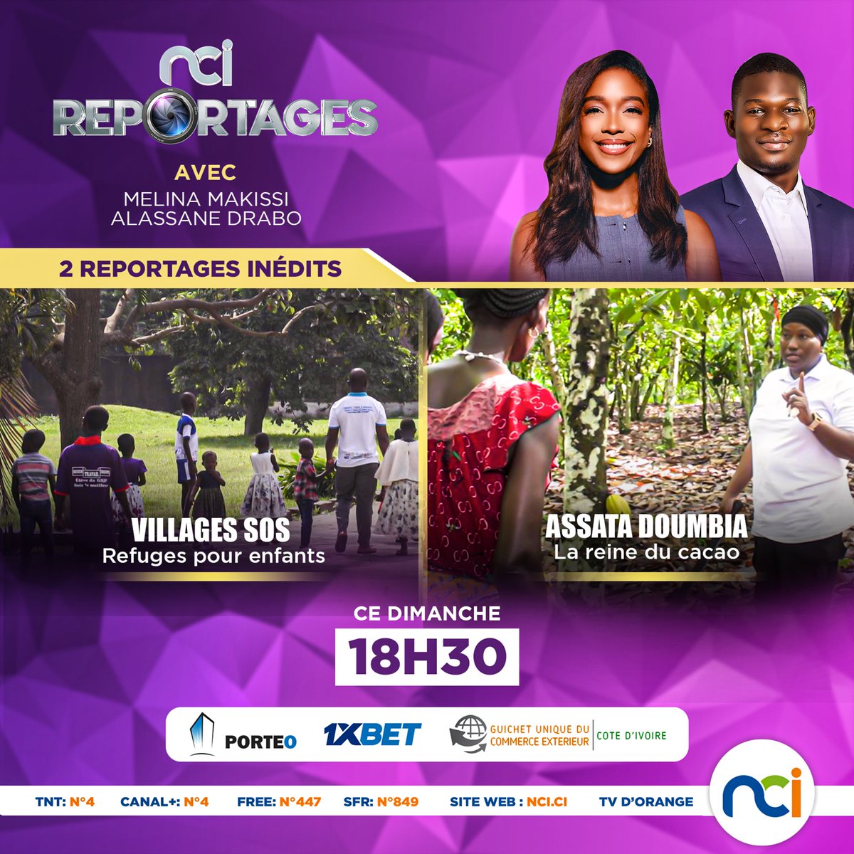 Ce dimanche à 18h30 :
- Villages SOS : Refuges pour enfants : Découvrez ces havres de paix qui offrent un foyer et un avenir aux enfants en difficulté.
- Assata Doumbia, la reine du cacao : Rencontre avec une femme d’exception qui révolutionne la filière cacao en Côte d’Ivoire.👇🏿