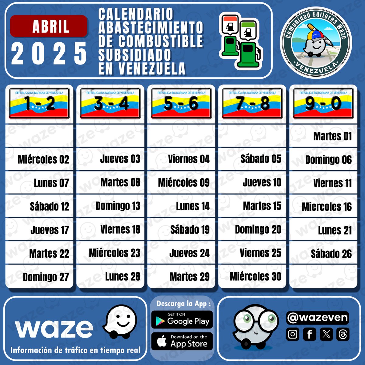 WazeVen's tweet photo. ¡Hola, Wazers!
¡Abril ya está aquí!
Asegúrate de que tu tanque esté listo para la aventura. Con Waze, localiza el 99% de las estaciones de servicio y planifica tus rutas sin preocupaciones.
¡A rodar! ⛽️
#wazecontigo https://t.co/dhjMNDlGmu