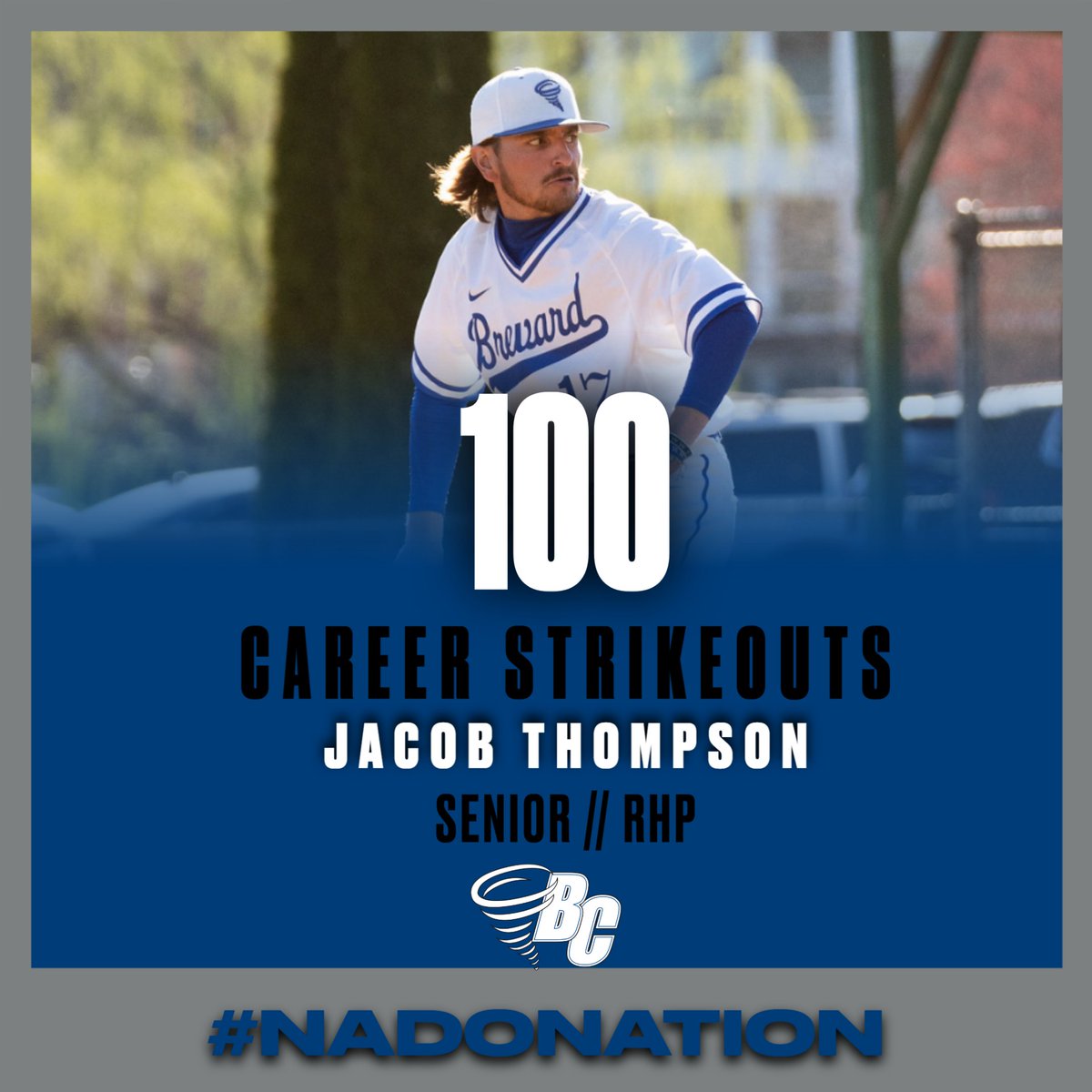 Baseball: Congrats to <a href="/BCNadoBaseball/">Brevard College Baseball</a> senior RHP Jacob Thompson for eclipsing 100 career strikeouts today vs. NC Wesleyan! #NadoNation #d3baseball