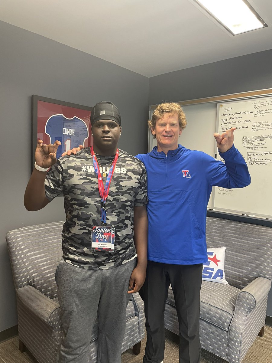 Tr'e Williams (@tre_williams08) on Twitter photo After a great conversation with Coach Cumbie at Junior Day, I’m blessed to receive my first D1 offer from Louisiana Tech University!!!
#BarkLouder <a href="/SCumbie_LaTech/">Sonny Cumbie</a> After a great conversation with Coach Cumbie at Junior Day, I’m blessed to receive my first D1 offer from Louisiana Tech University!!!
#BarkLouder <a href="/SCumbie_LaTech/">Sonny Cumbie</a>