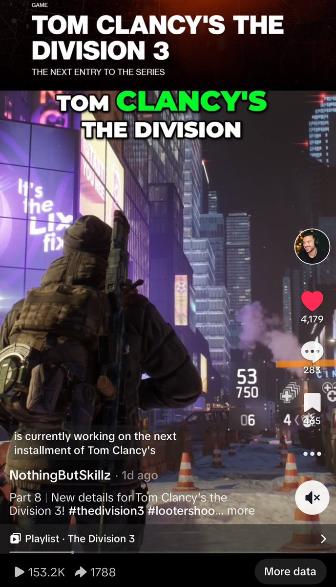 NothinButSkillz's tweet image. I guess tiktok really looking forward to more news on the Division 3. 153k views in 24 hours but the shares, likes, favorites and comments got this thing taking off 👀 #TheDivision3