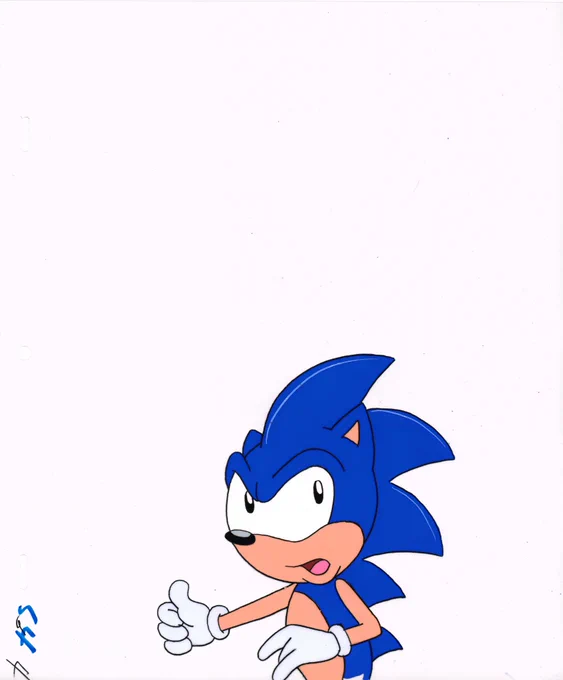 Adventures of Sonic The Hedgehog Panoramic Animation Cel Scan of Sonic from episode 59 Tails' Tale. 