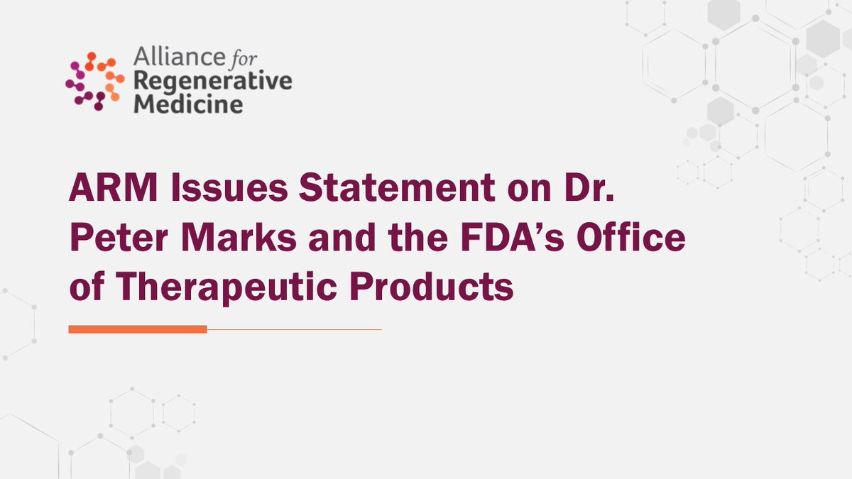 alliancerm's tweet image. ARM issues statement on Dr. Peter Marks and the FDA’s Office of Therapeutic Products. alliancerm.org/press-release/…
